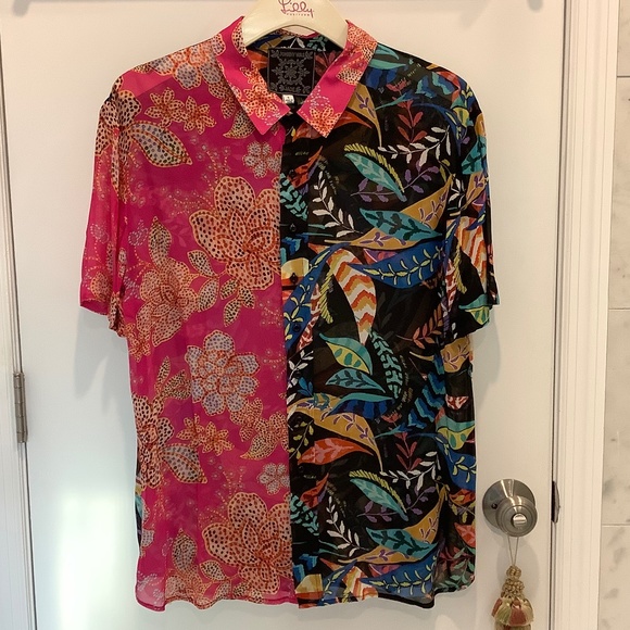 Johnny Was JADE tropical leaf print button down shirt Small - Picture 1 of 6
